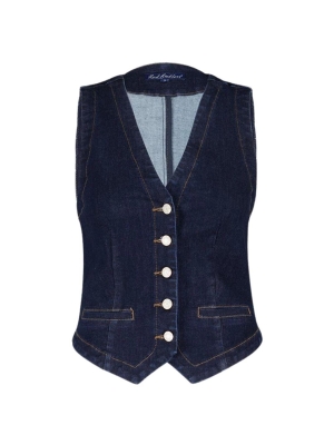 Red Button waistcoat dark blue denim