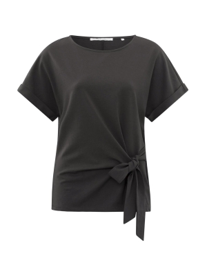 Yaya online round neck top with knotted de