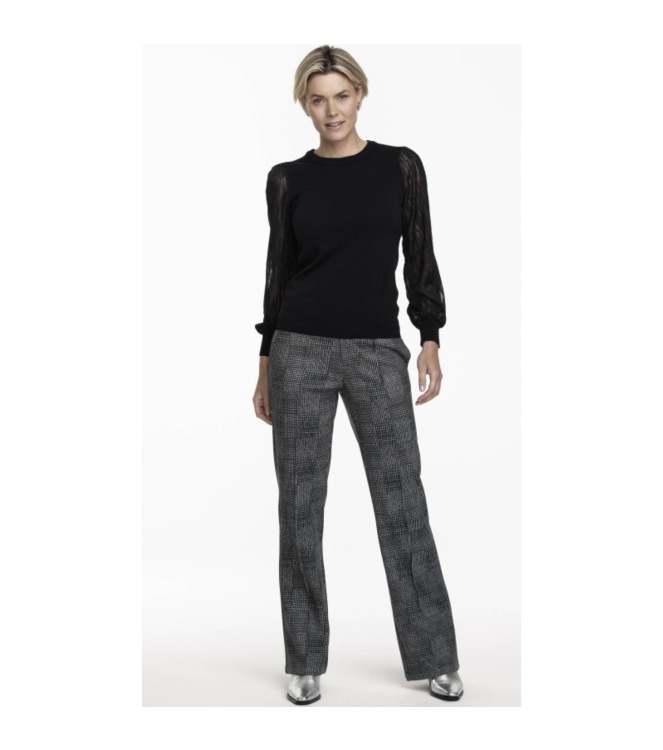 Tramontana Trousers Suedine Prince de Galle Print Blacks