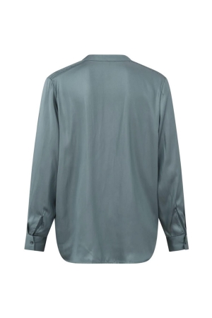 Yaya Satin v-neck top w. smock Stormy Wheather Blue
