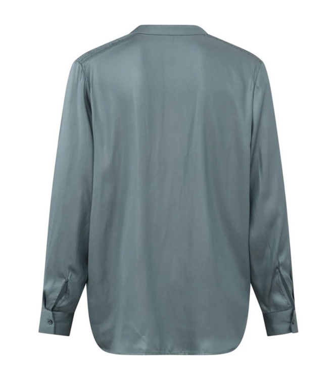 Yaya Satin v-neck top w. smock Stormy Wheather Blue