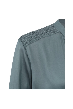 Yaya Satin v-neck top w. smock Stormy Wheather Blue