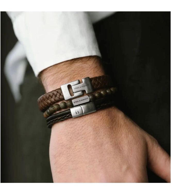Steel and Barnett Leather Bracelet LBD/006 Brown