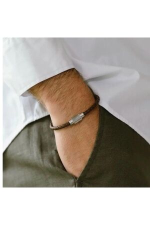 Steel and Barnett Leather Bracelet LBLL/003 Brown/Silver