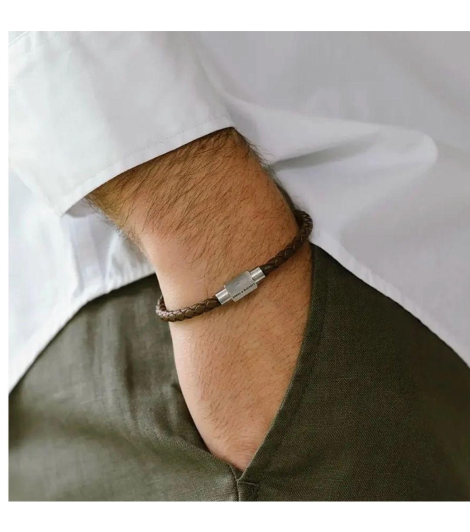 Steel and Barnett Leather Bracelet LBLL/003 Brown/Silver