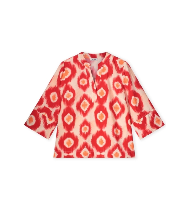 Kyra blouse 3/4 sleeve tiedye dot print 537 salsa red