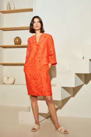 Kyra dress 3/4 slv ausbrenner 533 flame coral
