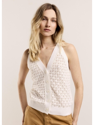 Summum Woman Crochet top high twisted cotton knit 115 Off White
