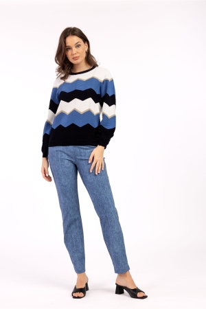 Studio Anneloes Isa zigzag ajour pullover 1163 off white/denim