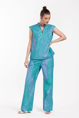 Studio Anneloes Kitty palm poplin top 7346 Smaragd/Lila pink