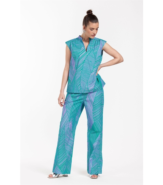 Studio Anneloes Kitty palm poplin top 7346 Smaragd/Lila pink