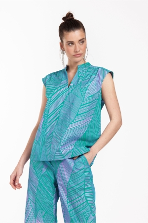 Studio Anneloes Kitty palm poplin top 7346 Smaragd/Lila pink