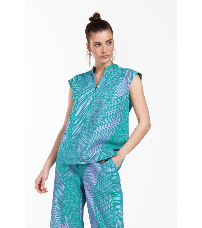 Studio Anneloes Kitty palm poplin top 7346 Smaragd/Lila pink