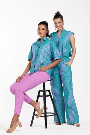 Studio Anneloes Doro poplin trousers 7346 Smaragd/Lila pink