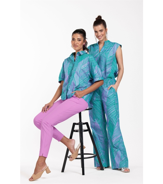 Studio Anneloes Doro poplin trousers 7346 Smaragd/Lila pink