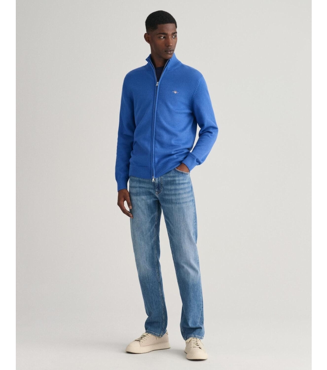 Gant CASUAL COTTON ZIP CARDIGAN 407 RICH BLUE