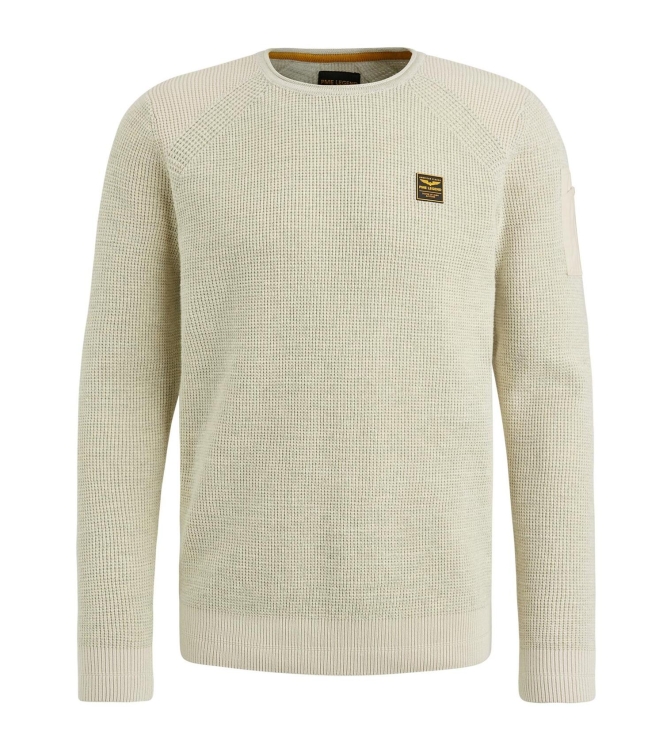 PME Legend R-neck cotton rib melee knit 7013 Bone white