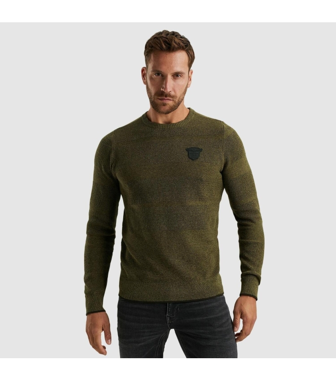 PME Legend R-neck cotton structure knit 6399 Dried herb
