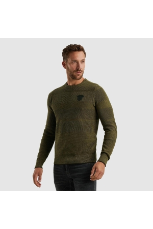 PME Legend R-neck cotton structure knit 6399 Dried herb