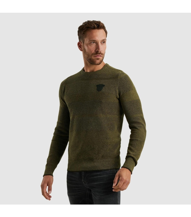 PME Legend R-neck cotton structure knit 6399 Dried herb