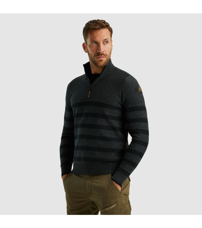 PME Legend Half zip collar cotton rib knit 996 Antracite Melee