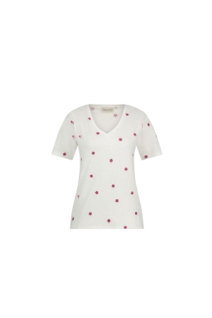 Fabienne Chapot Phill V-neck Pink Flower T-shirt 0053 Cream White/Pink