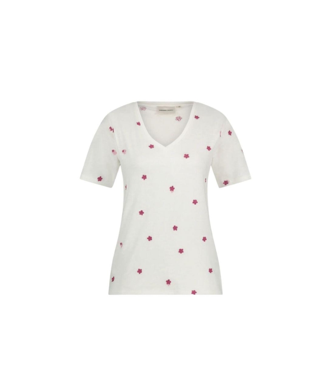 Fabienne Chapot Phill V-neck Pink Flower T-shirt 0053 Cream White/Pink