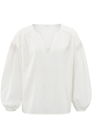 Yaya Woven longsleeve top with vnec 14800 Blanck de blanck white