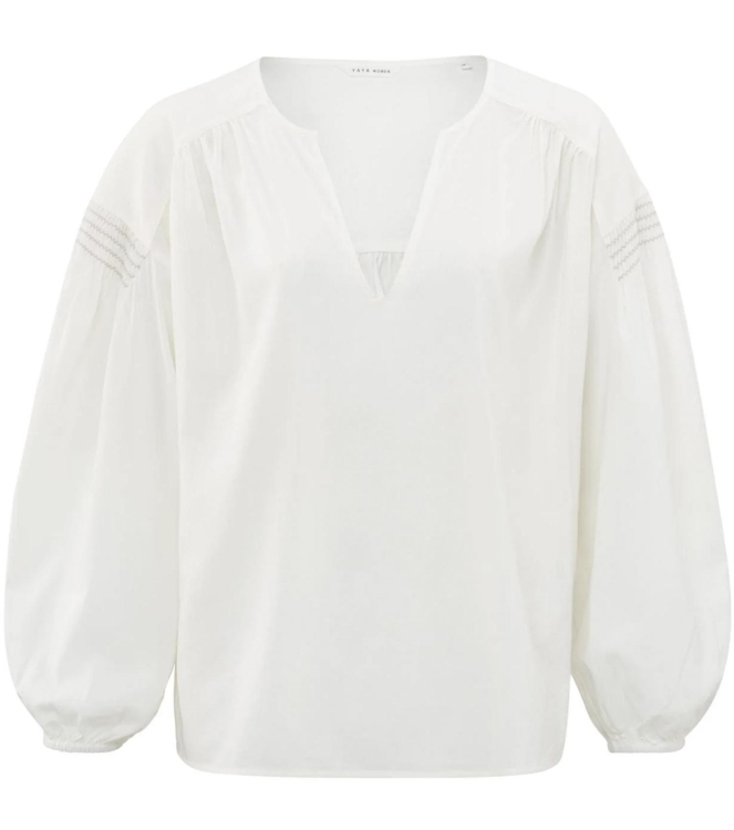 Yaya Woven longsleeve top with vnec 14800 Blanck de blanck white