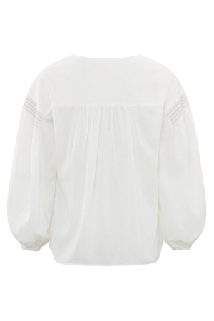 Yaya Woven longsleeve top with vnec 14800 Blanck de blanck white