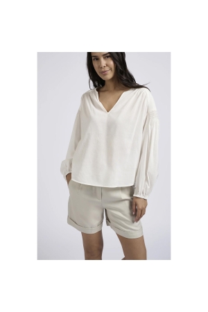 Yaya Woven longsleeve top with vnec 14800 Blanck de blanck white