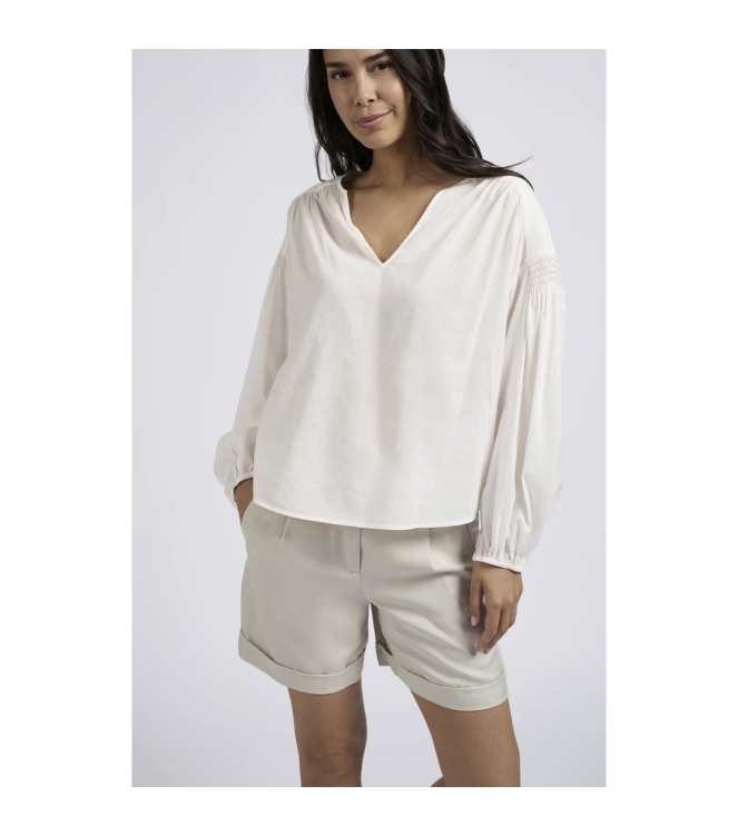 Yaya Woven longsleeve top with vnec 14800 Blanck de blanck white