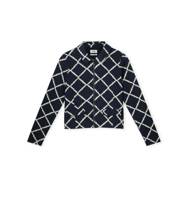 Kyra short jacket big check 430 deep blue