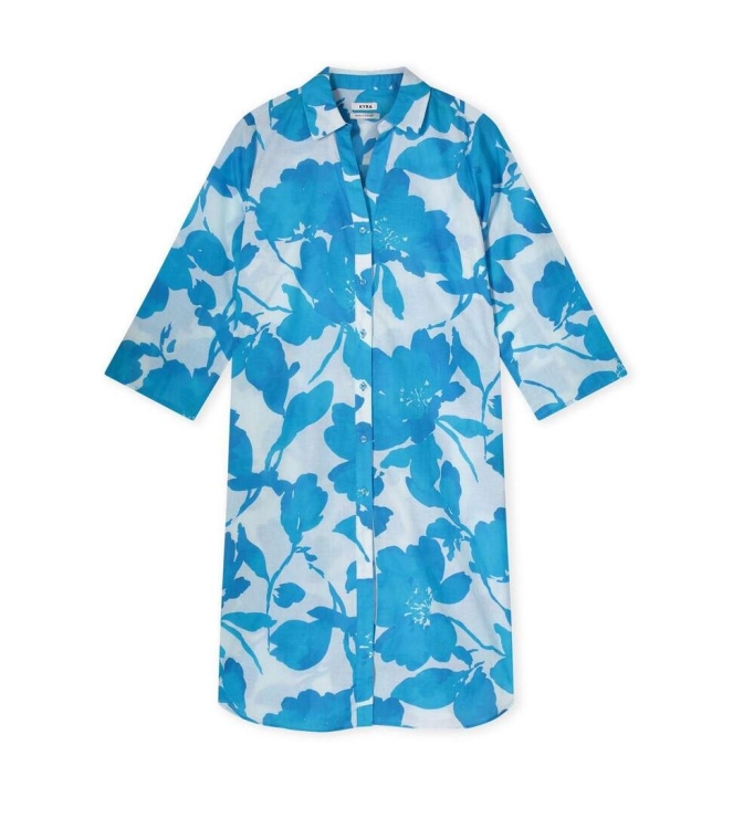Kyra blouse long 3/4 sleeve flower print 415 blue lagoon