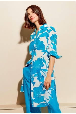 Kyra blouse long 3/4 sleeve flower print 415 blue lagoon