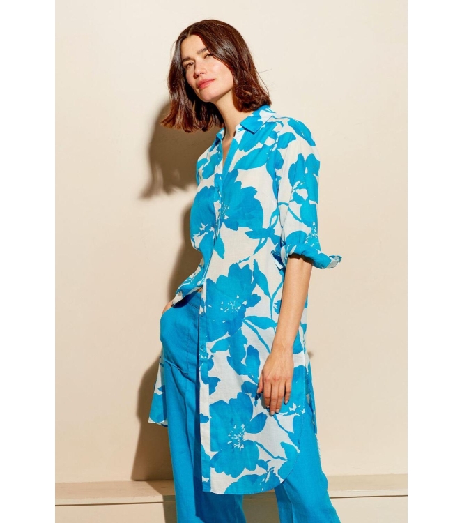 Kyra blouse long 3/4 sleeve flower print 415 blue lagoon