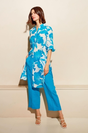 Kyra trousers wide leg solid linen 415 blue lagoon