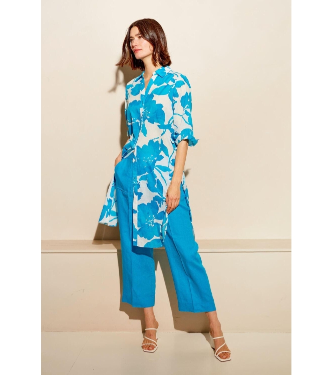 Kyra trousers wide leg solid linen 415 blue lagoon