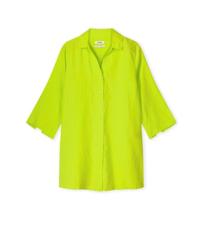 Kyra blouse 3/4 sleeve solid linen 357 cyber lime