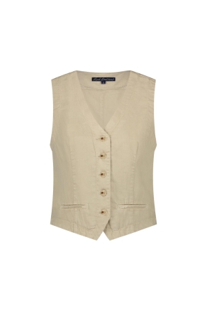 Red Button Waistcoat cotton linen Pebble