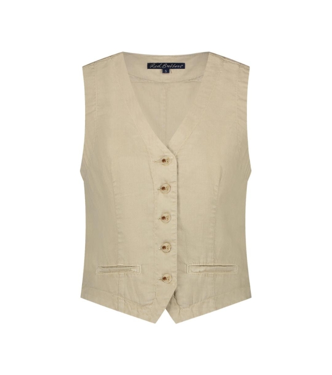 Red Button Waistcoat cotton linen Pebble