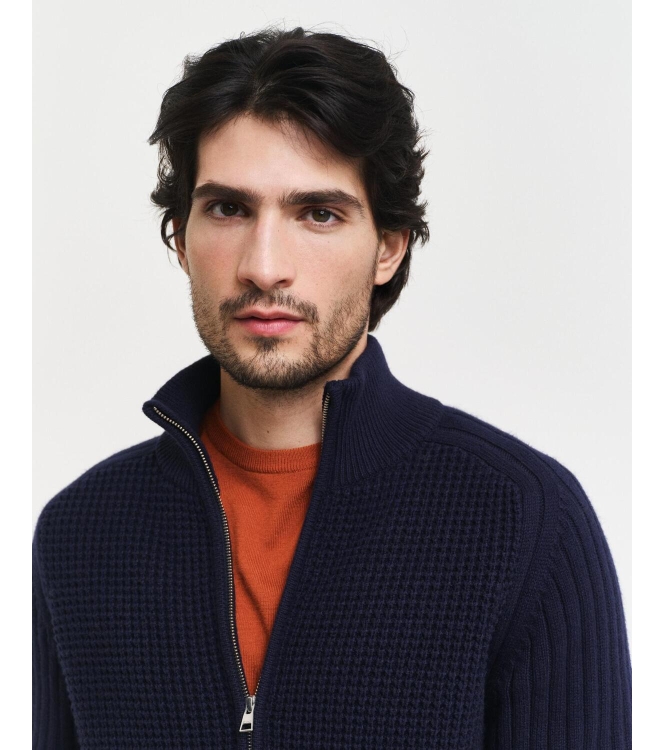 Gant Textured Wool Blend Zip Cardigan 433 evening blue