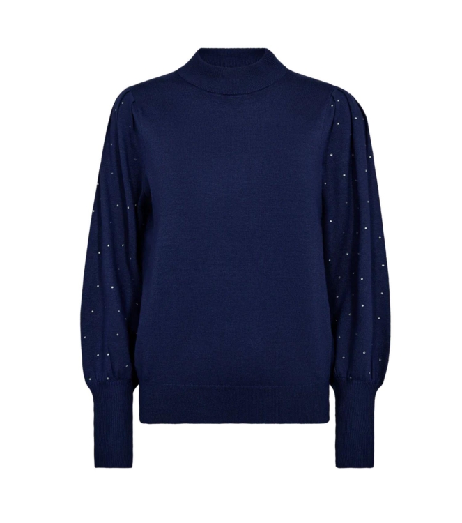 Freequent High neck sleev w. rhinestone Patriot blue