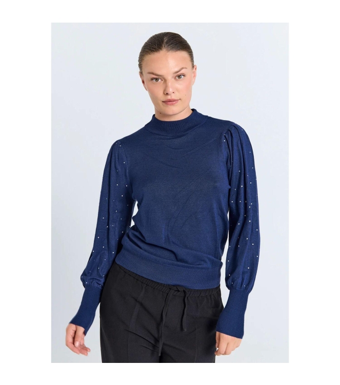 Freequent High neck sleev w. rhinestone Patriot blue