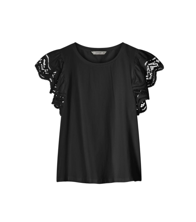 Summum Woman Butterfly sleeve top with lace 990 Black