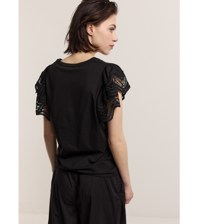 Summum Woman Butterfly sleeve top with lace 990 Black
