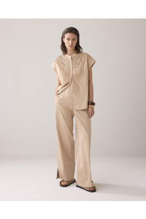 Summum Woman Trousers long cotton stretch 707 Sesame