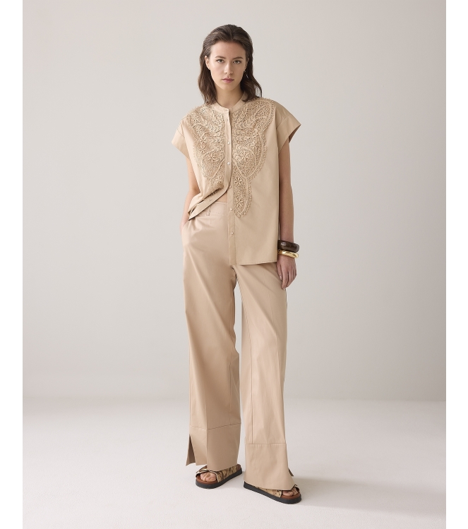 Summum Woman Trousers long cotton stretch 707 Sesame