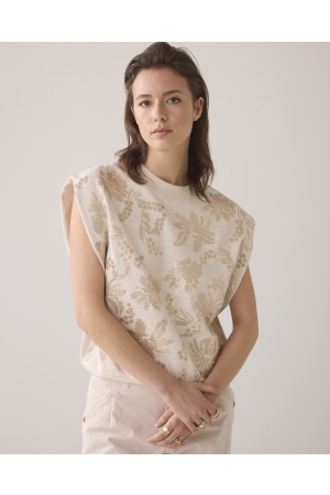 Summum Woman Short sleeve embellished sweatshirt 702 Pebble beige