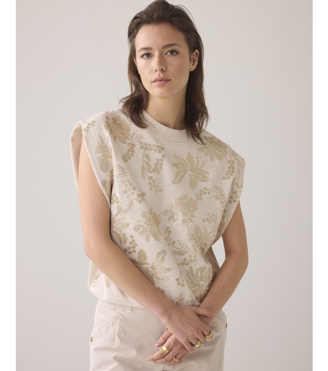 Summum Woman Short sleeve embellished sweatshirt 702 Pebble beige